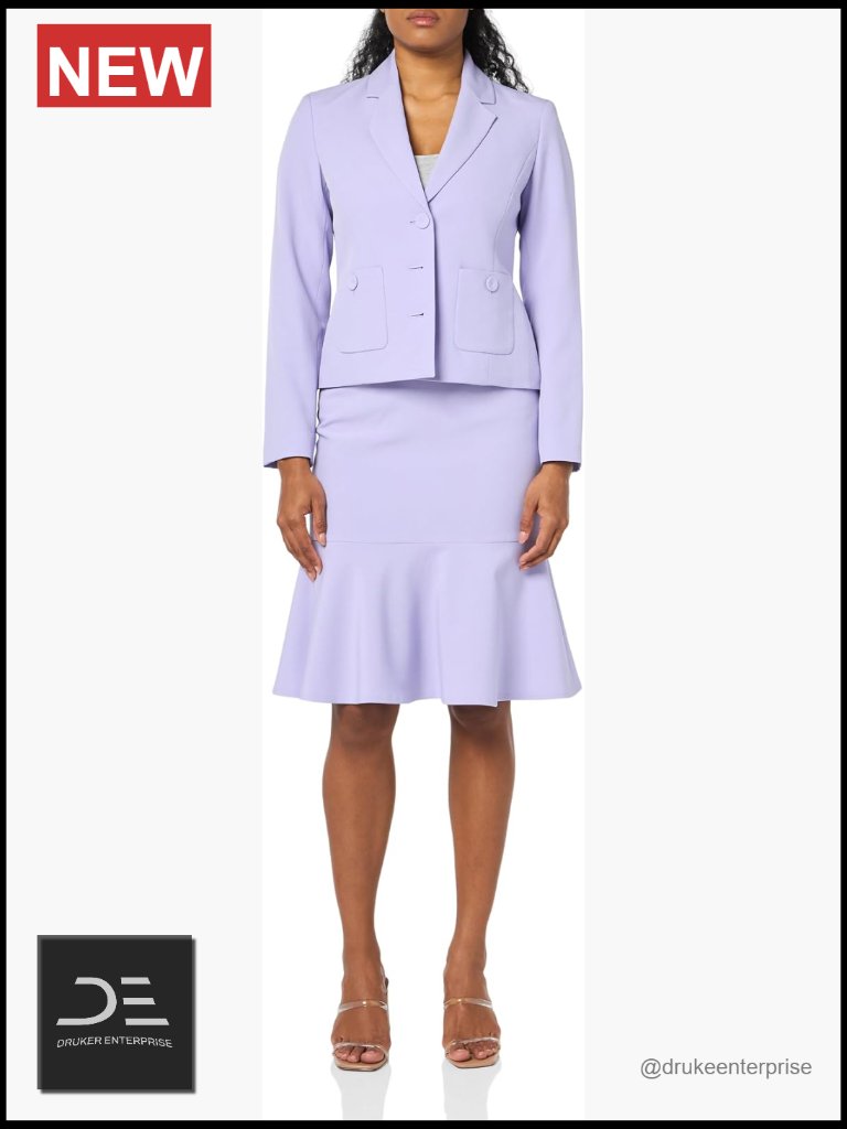 Le Suit Women's Crepe 3-Button Jacket & Flounce Skirt Suit Set